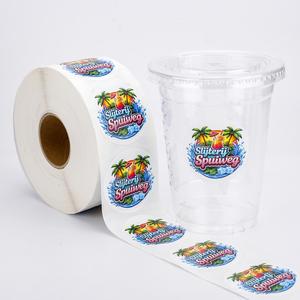 Etiquetas Autoadhesivas de Vinilo Reutilizables, Ecológicas e Impermeables para Logotipos Personalizados de Té Boba, Rollos de Etiquetas para Empaquetado de Bebidas - Product Image 1