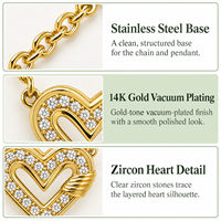 Collier pendentif cœur avec incrustation de zircon cubique, plaqué or rose et argent, chaîne en alliage, style romantique, unisexe, à porter au quotidien