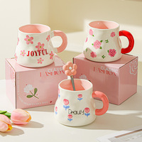 Tasse en porcelaine blanche résistante aux hautes températures avec anse, design moderne et simple, motif animalier peint à la main sous glaçure