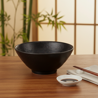 Vente d'usine – Bol à nouilles en mélamine noir de style japonais de 7,6 pouces à pied, à prix réduit