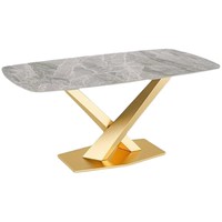 Ensemble de table à manger moderne en dalle de roche blanche avec 6 chaises en métal inoxydable pliables pour hôtel, banquet, mariage, famille, salon, maison