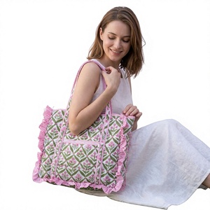 Sac fourre-tout élégant en coton matelassé vintage avec fermeture éclair, fait main, imprimé, sac à bandoulière pour le bureau, l'université, le shopping et le quotidien - Product Image 1