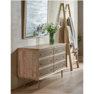 Nordic Style Solid Wood Rattan Woven Six <b>Drawer</b> Cabinet Minimalist Modern Storage Living Room Bedroom Entryway - Product Image 3
