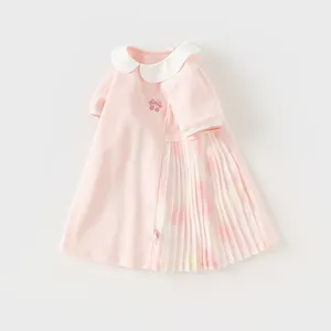 DB2241029 DAVE BELLA Vestido de verão para meninas, vestido fofo de algodão rosa doce e confortável para festas, vestido de princesa fashion para bebês