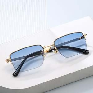 Lunettes de soleil carrées demi-cerclées en métal avec verres dégradés UV400 anti-lumière bleue, personnalisables avec logo, pour hommes et femmes, collection mode 2025 - Product Image 1