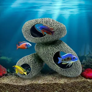 Aquarium Decoration Ornament Fish Tank Aquarium Decoration Polyresin Cichlid Stones Rocks Cave Ornament Accessories Include A Set