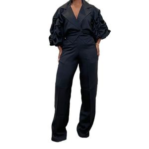 Women's Casual Large Collar Pleated Sleeve Top and <b>Pants</b> 2-Piece Set Fashion - Product Image 5