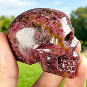 Crânes en Rhodonite Naturelle Sculptés à la Main, Vente en Gros, Pierres de Guérison, Sculptures en Quartz, Décoration d'Intérieur, Cadeau - Product Image 3