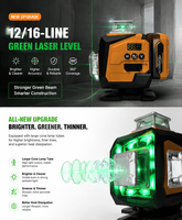 Niveau laser industriel autonivelant 12/16 lignes 3D/4D 360 degrés vertical, batterie lithium 12V, laser horizontal vert