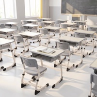 Ensemble de bureau et chaise d'école réglables pour étudiants en plastique moderne avec cadre métallique écologique, design ergonomique, empilable et durable