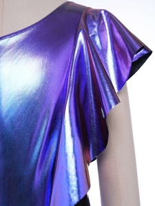 Combinaison de danse métallique à volants et bas évasé pour filles, à une épaule, manches évasées, pour gymnastique, jazz, patinage, tenue de compétition personnalisée - Product Image 3