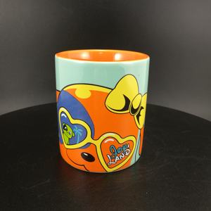 Taza de té de cerámica de 12oz, diseño de vajilla para exteriores, verde y naranja, con logotipo interior, <span class=keywords><strong>cerca</strong></span> del borde - Product Image 5