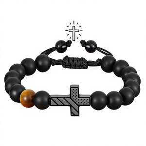 Pulsera de Acero Inoxidable con Cruz y Ojo de Tigre, Regalo de Primera Comunión, Confirmación o Bautismo para Niños, Diseño de Bandera Americana, Marca <span class=keywords><strong>P</strong></span>. BLAKE - Product Image 1