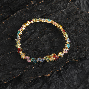 Color Oval Zircon <b>Bracelet</b>, Egg-shaped Double-row Chain, Copper-inlaid Zircon Tennis Chain, Women's <b>Stacked</b> Wear Tanjing Fashion - Product Image 2