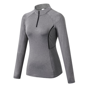 Nuovo Design Abbigliamento Sportivo Compressione Top <span class=keywords><strong>Fitness</strong></span> da <span class=keywords><strong>Donna</strong></span> con Zip Manica Lunga T-Shirt - Product Image 1