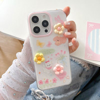 Coque de téléphone transparente antichoc en TPU 3D de style Ins, motif floral crémeux, chiot et nœud papillon, pour iPhone 16 et 17 Pro Max
