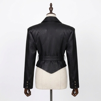 Blouson en peau de mouton véritable blanc cassé pour femme, col ouvert, écologique, anti-plis, uni, automne, court, ourlet asymétrique, ceinturé
