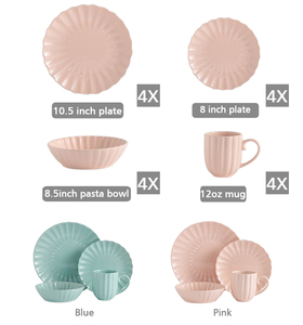 Lot de 16 pièces de vaisselle de luxe en porcelaine, vert menthe, motif citrouille en relief, comprenant assiettes, bols et tasses, <span class=keywords><strong>service</strong></span> pour 4 personnes - Product Image 5