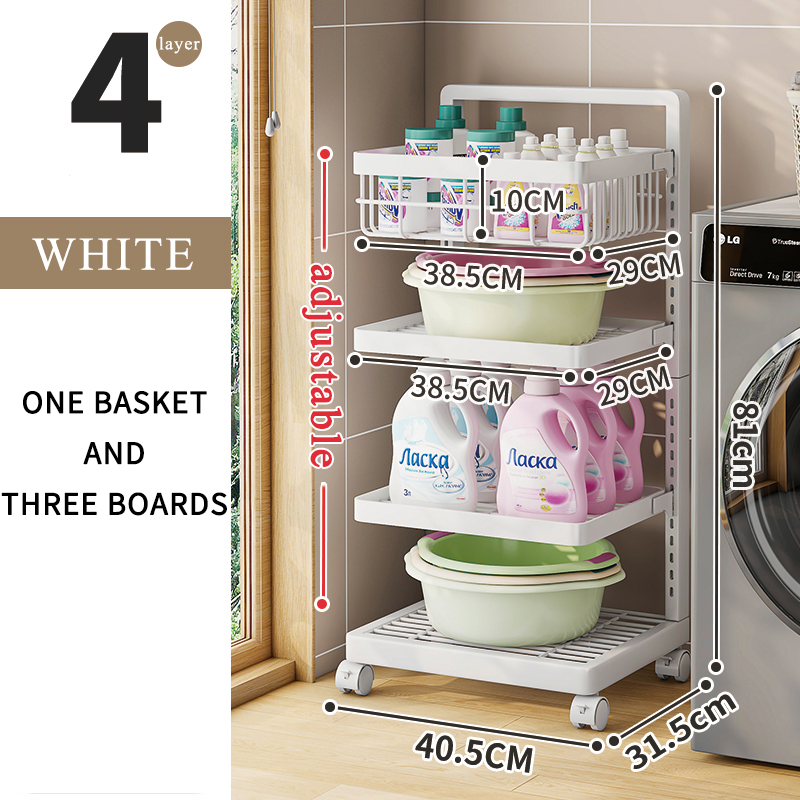 Bathroom 4 Layer Metal Rack with Wheels - Sustainable Storage