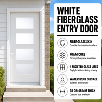 Porte d'entrée moderne en fibre de verre blanche avec verre dépoli 4 vitres, étanche, sur mesure pour villa, appartement, maison, projet, fourniture