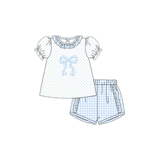 Conjuntos de pantalones cortos de lana estampados con lazos y puntos para niñas, vestidos de burbuja para bebés, ropa a juego para hermanas, venta al por mayor. - Product Image 4