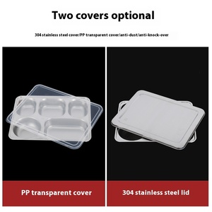 <span class=keywords><strong>Assiette</strong></span> de restauration rapide en acier inoxydable 304 avec <span class=keywords><strong>compartiment</strong></span> à couvercle épaissi approfondi pour adultes enfants cantine étudiants - Product Image 3