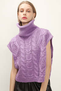 Vscoo Chất Lượng Tốt 2023 Phụ Nữ Cao Cổ Lỏng Cáp Cao Cổ Áo Thun Áo Thun Không Tay Vest Dệt Kim Áo Len - Product Image 3