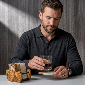 Sous-verres en bois et en résine très brillants avec finition en pierre parfaits pour les dessus de table élégants, les magasins de détail et les revendeurs en ligne - Product Image 1