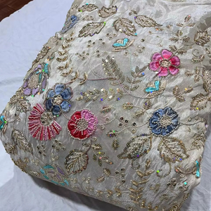 Most Selling Apparel Wedding Special Occasion Dress <b>Material</b> Pure Silk Crepe <b>Embroidery</b> with Beads Imported Hand Work Fabric - Product Image 1