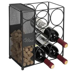 Wholesales Modern Freestanding 6 Bottles Metal Wine Rack with Wine Cork Holder