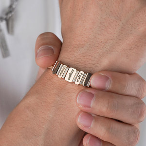 Gold Plated Stainless Steel Personalized Engraved Charm Bracelet & Crystal <b>Spacer</b> for Men & Women | Waterproof & Hypoallergenic - Product Image 4