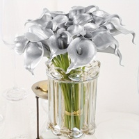 Großhandel Metallisch Silberne Realistische PU-Latex Calla-Lilien für DIY Hochzeitssträuße Partydekoration Künstliche Calla-Lilien-Blumen