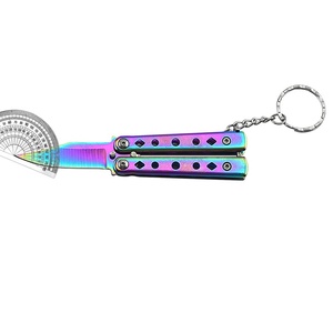 Stainless Steel Mini <strong>Butterfly</strong> Practice <strong>Knife</strong> Unsharpened Balisong <strong>Trainer</strong> with Key Ring - Product Image 4