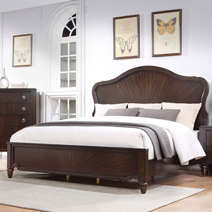 Juego de Muebles de Dormitorio de Madera Marrón Oscuro - Cama Tipo Trineo, Cómoda, Mesita de Noche y Cajonera con Herrajes Circulares - Product Image 1