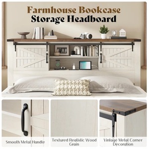 Custom Wholesale High Quality 3 Pieces Farmhouse Bedroom <strong>Set</strong> with King <strong>Bed</strong> <strong>Farme</strong> Vintage Sliding Barn Doors Compact Packaging - Product Image 5