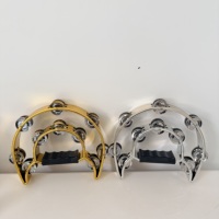 Gold Color Halfmoon Musical Percussion Double Row Dance Party Church Favor Plastic Handheld Drum Toys for Kids Adults Tambourine