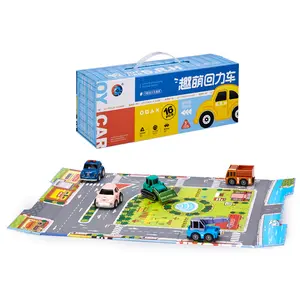 New Arrive Alloy Car Toy Gift Box Set with Map 16 Pcs Packing Pull Back Car Vehicles Model Sets for Kids