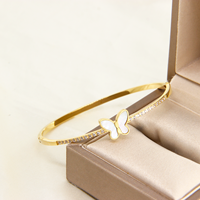 Venta al por Mayor de Brazaletes de Acero Inoxidable Chapados en Oro PVD de 14K, Joyería de Moda con Circonitas y Conchas de Mariposa para Mujer, Hipoalergénica