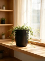 Grand pot en plastique texturé bicolore, pot cylindrique noir, finition sculptée à la main, décoration moderne, pot à fleurs pour plantes d'intérieur
