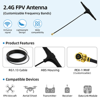 Antenne de type T 2,4 GHz, 1 connecteur UFL compatible avec le récepteur TBS Crossfire Nano, pièce de drone FPV RC, gain 7DBI, polarisation RHCP, VSWR