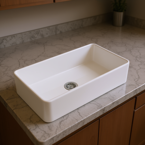 Fregadero de cocina de porcelana blanca estilo rústico, de un solo tazón, empotrado, rectangular, superficie brillante, fácil de limpiar - Product Image 2