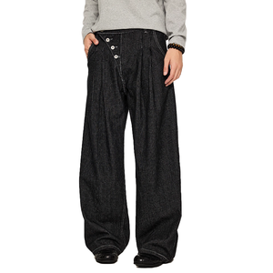 Wholesale Custom High Street <strong>Pinstripe</strong> Men's Jeans Wide Leg Oversized Denim <strong>Trousers</strong> <strong>Black</strong> &amp; White Stripe Men's Baggy Jeans - Product Image 2