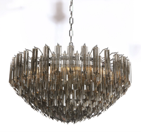 Lustre moderne en verre coupé Murano gris fumé à six niveaux pour salon chambre à coucher