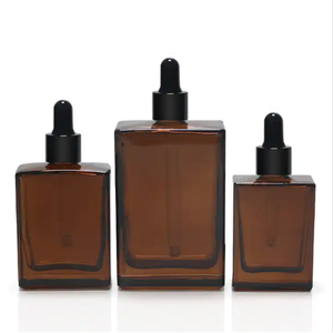 15ml 30ml 50ml flacone contagocce di vetro quadrato rettangolare 100ml ambrato con contagocce nero per l'imballaggio cosmetico di olio essenziale di siero - Product Image 1