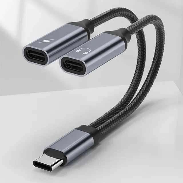 2-in-1 USB Type C to 3.5mm Audio Aux Jack Adapter PD 60W Fast Charging Cable for Mobile Phone Tablet PC and Laptop DC Output