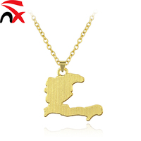 Collier pendentif carte de Haïti en métal, vente directe d'usine, alliage de zinc, drapeau haïtien, collier pour femme, idéal pour un cadeau