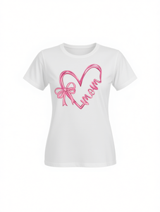 T-Shirt Vintage da Donna con Stampa Floreale e Fiocco a Cuore, Manica Corta, Collo Tondo, Tessuto Elasticizzato, Regalo per la Festa della Mamma, Abbigliamento Casual per Tutte le Stagioni - Product Image 1