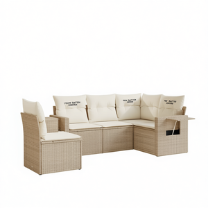 Conjunto de Sofá de Jardín de Mimbre Sintético, Plegable, Mediano, Muebles de Exterior para 4 Personas, Color Beige - Product Image 1