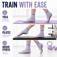 Chaussettes côtelées gris clair personnalisées avec logo imprimé, antidérapantes avec points en caoutchouc pour femmes, yoga et pilates