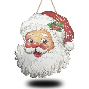 15-Zoll Weihnachten Weihnachtsmann hölzernes hängendes Schild Weihnachtskarikatur Willkommen Eingangstür Zeichen Türhänger Dekoration